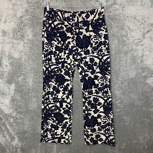 LOFT Women Marisa Coastal Beach Boho Floral Flared Linen Blend Pants 0